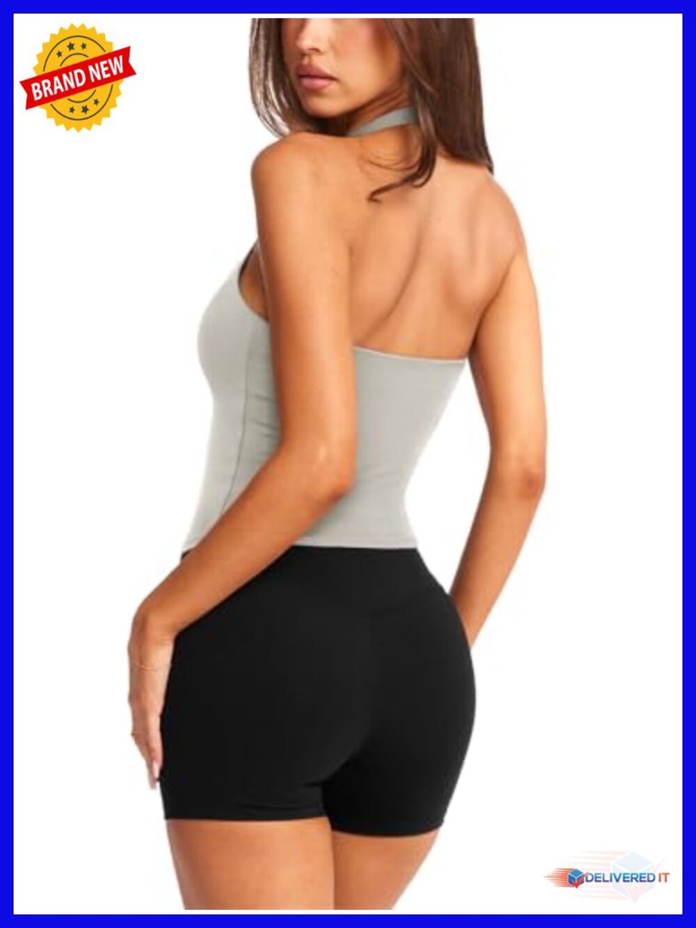 Halter Sports Bra Workout Top Sleeveless Tank Crop Top Backless Longline - Picture 4 of 6